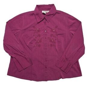 Como Woman Embroidered Long Sleeve Blouse Fuchsia Women's 1X Boho Hippie 90s